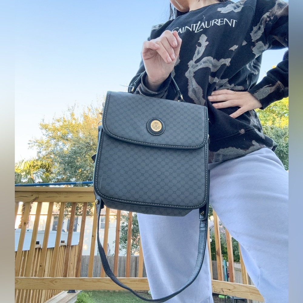 Vintage Y2K glam black and grey leather and coated canvas bag.